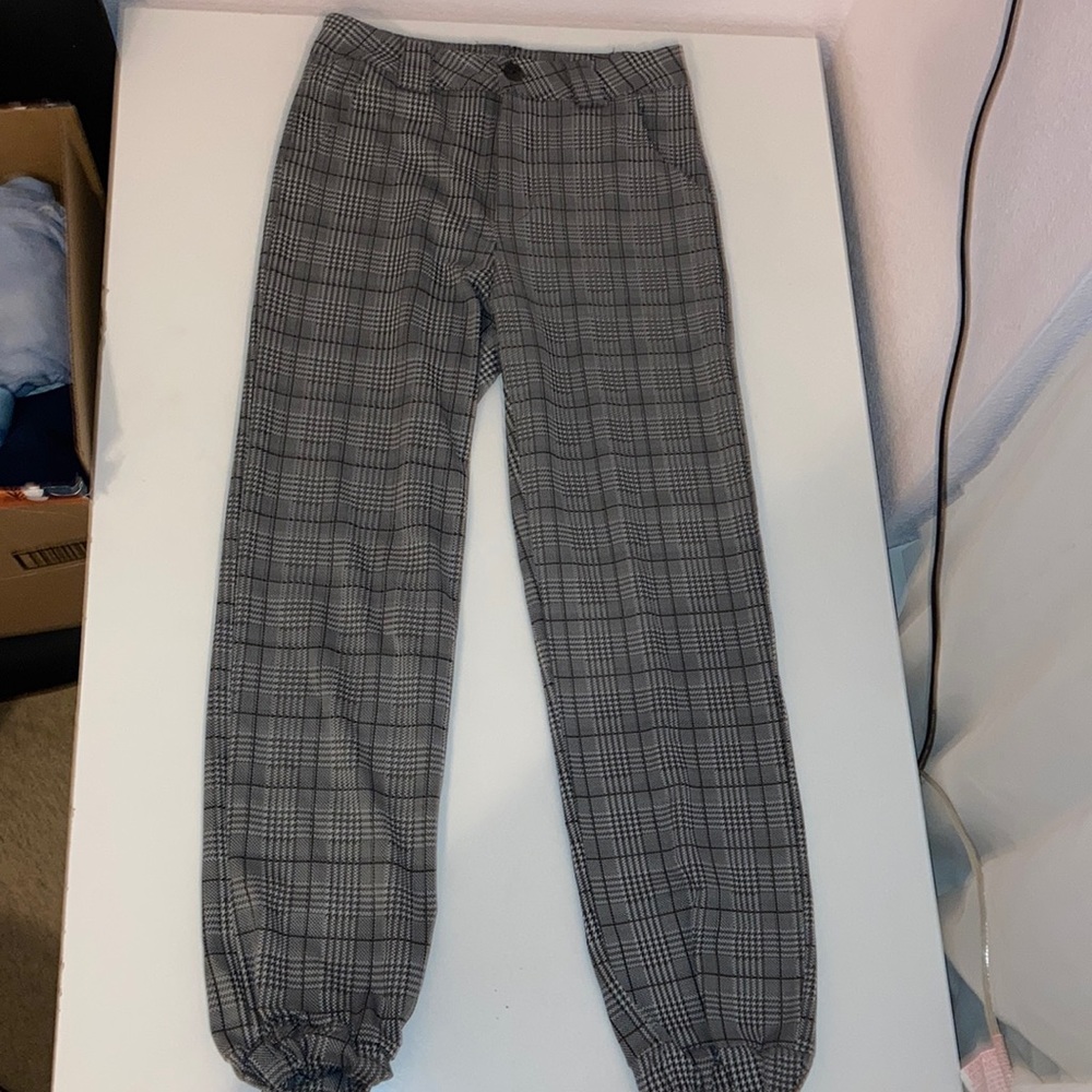 Black and White Cargo Plaid Pants